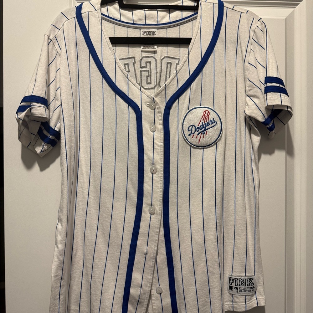 PINK Victoria's Secret Dodgers Striped Jersey Shirt